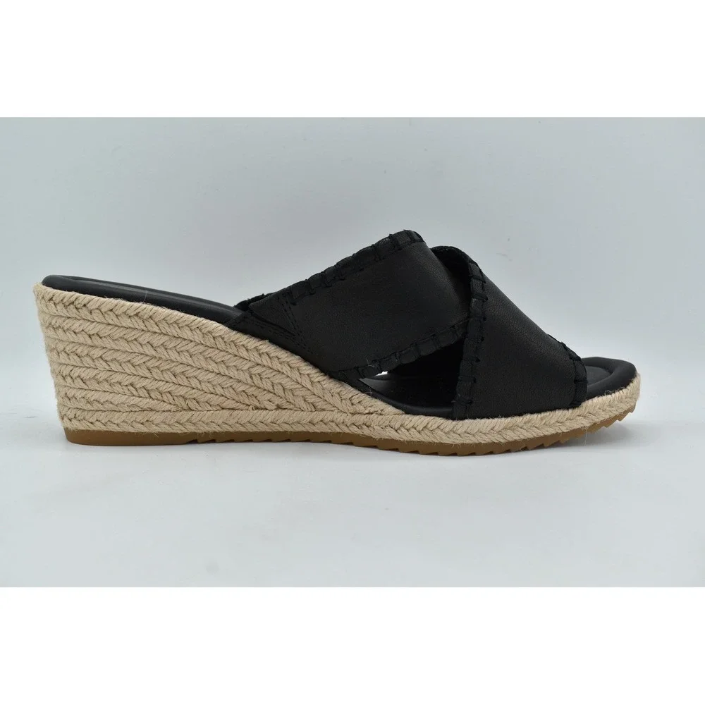 Sofft Women 11 Indie Black Leather Crisscross Espadrille Wedge Sandals Shoes
